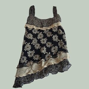 New York City Design Co Silk Floral Asymmetrical Y2K Flowy Ruffle Tank Top Med